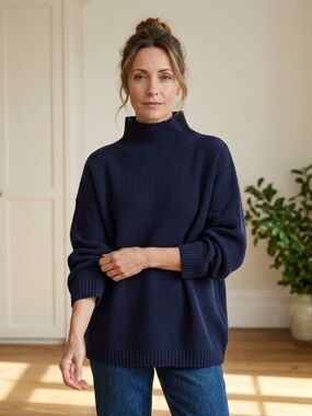 VICI Collection Navy Mock Neck Ribbed Sweater